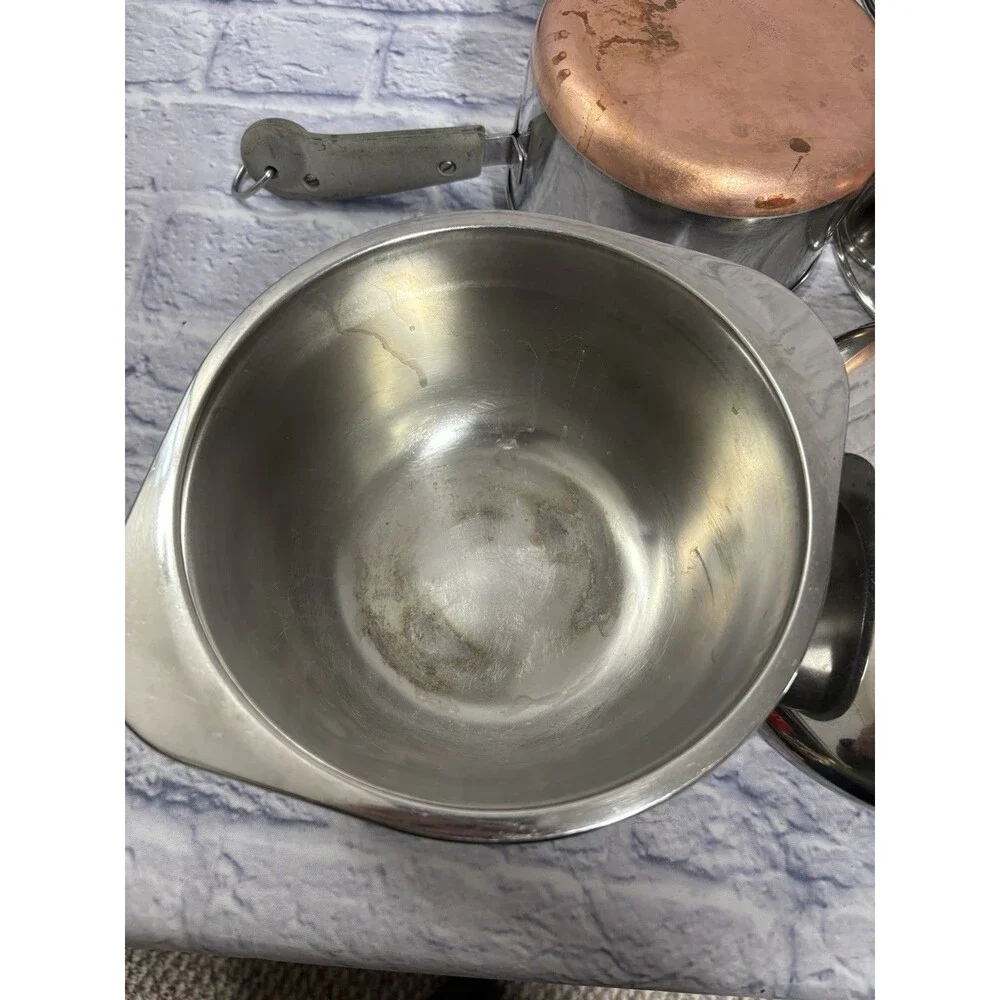 Revere Ware Set Saucepans Stockpot Lids 1801 Copper Bottom Pots Lids 9 Piece